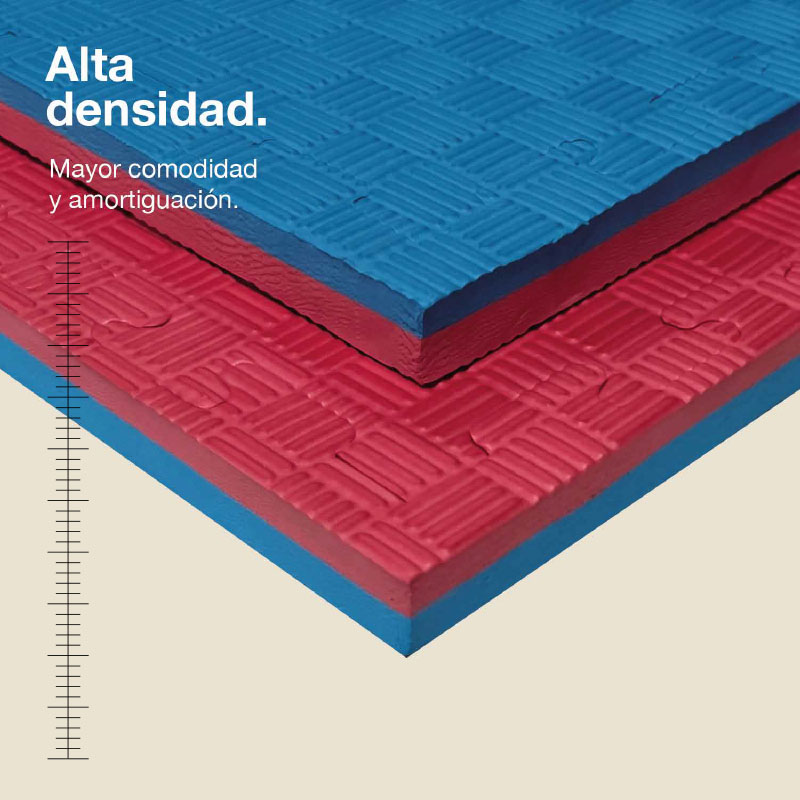 Tatami Puzzle 3cm 100x100cm - Superficie Antideslizante F, reversible Azul/Rojo | Alta Densidad