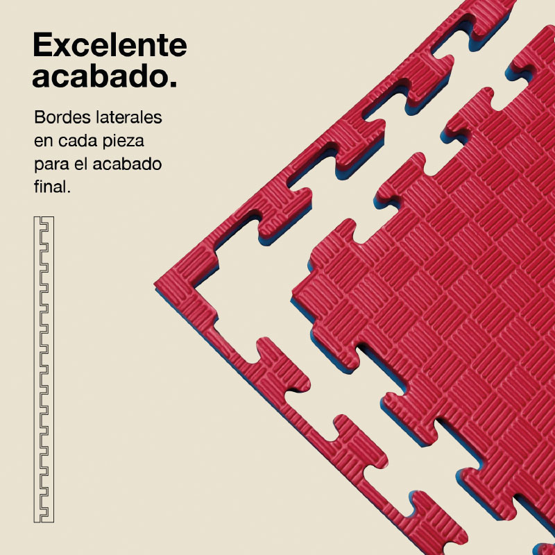 Tatami Puzzle 3cm 100x100cm - Superficie Antideslizante F, reversible Azul/Rojo | Bordes Laterales