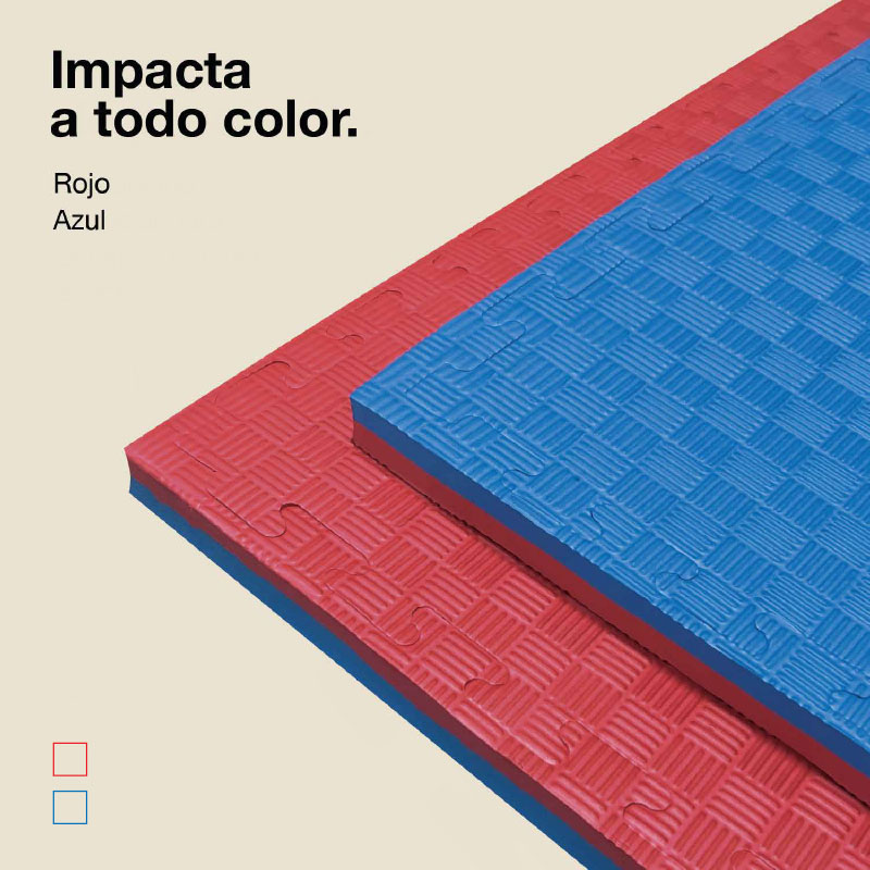Tatami Puzzle 3cm 100x100cm - Superficie Antideslizante F, reversible Azul/Rojo | Colores Disponibles