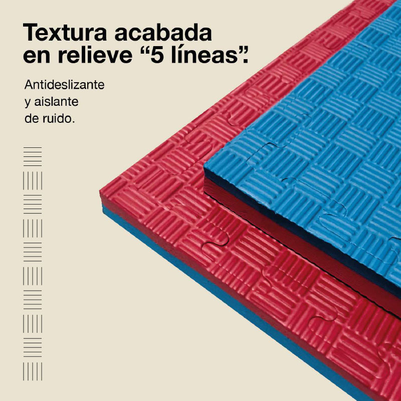 Tatami Puzzle 3cm 100x100cm - Superficie Antideslizante F, reversible Azul/Rojo | Textura Antideslizante