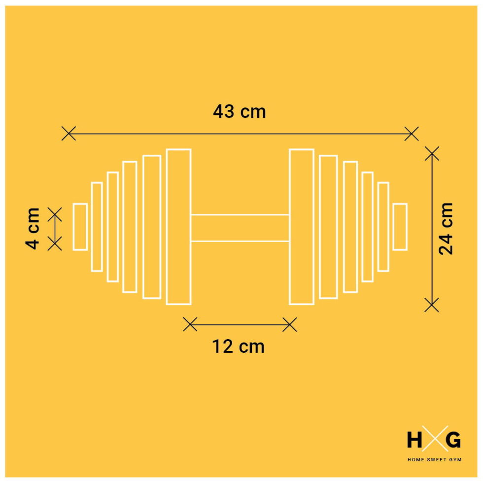 Mancuerna Ajustable de 2kgs a 24kgs - 1ud - Medidas