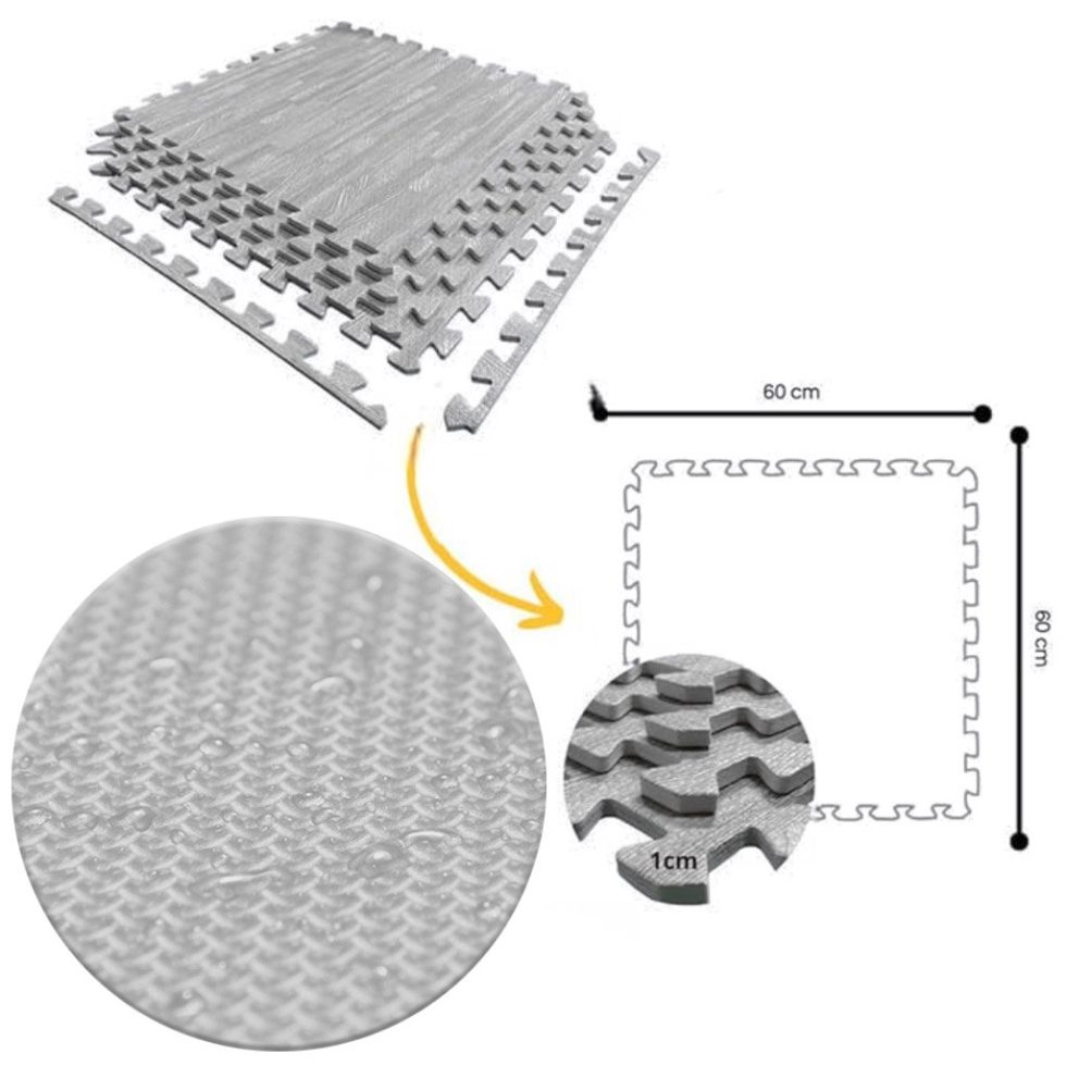 Tatami Puzzle 1cm 60x60cm - Pack 4 pcs - Parquet Grey