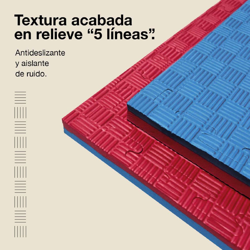 Tatami Puzzle 2,5cm 100x100cm - Superficie Antideslizante F, reversible Azul/Rojo | Textura Antideslizante