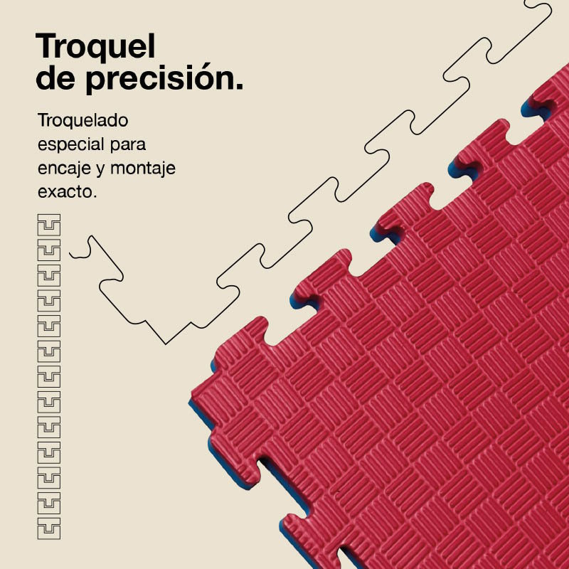 Tatami Puzzle 2,5cm 100x100cm - Superficie Antideslizante F, reversible Azul/Rojo | Troquel de Precisión