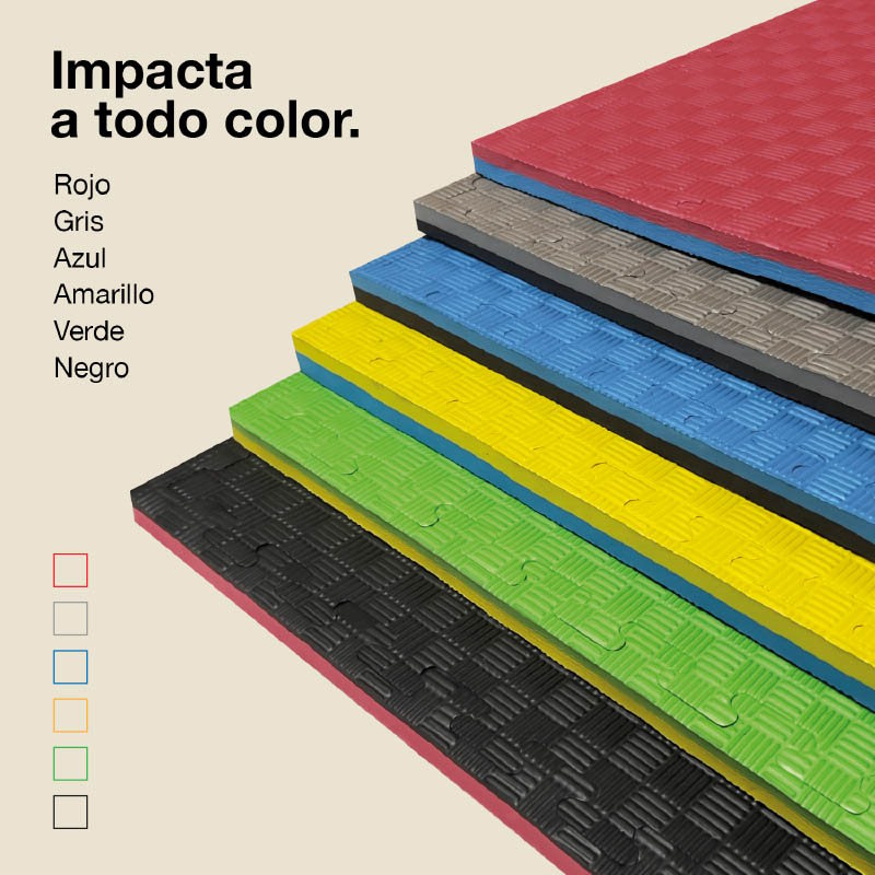 Tatami Puzzle 2,5cm 100x100cm - Superficie Antideslizante F, reversible Azul/Rojo | Medidas