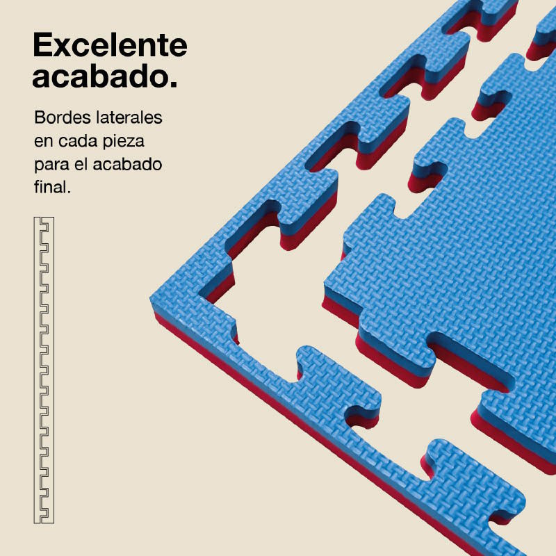 Tatami Puzzle 2cm 100x100cm - Superficie Antideslizante T, reversible Azul/Rojo | Laterales Rectos