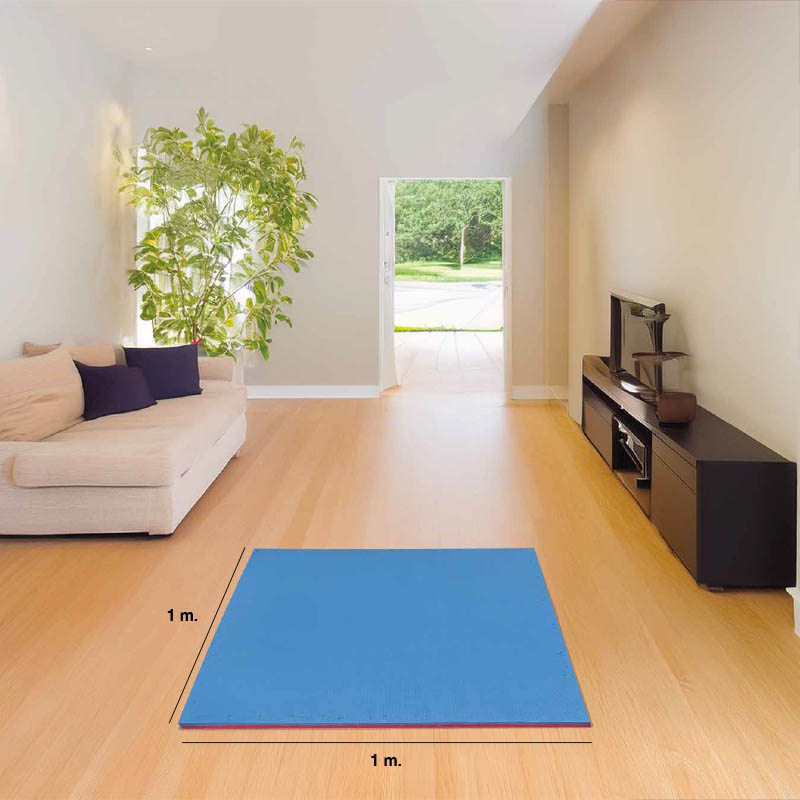 Tatami Puzzle 2cm 100x100cm - Superficie Antideslizante T, reversible Azul/Rojo | Medidas