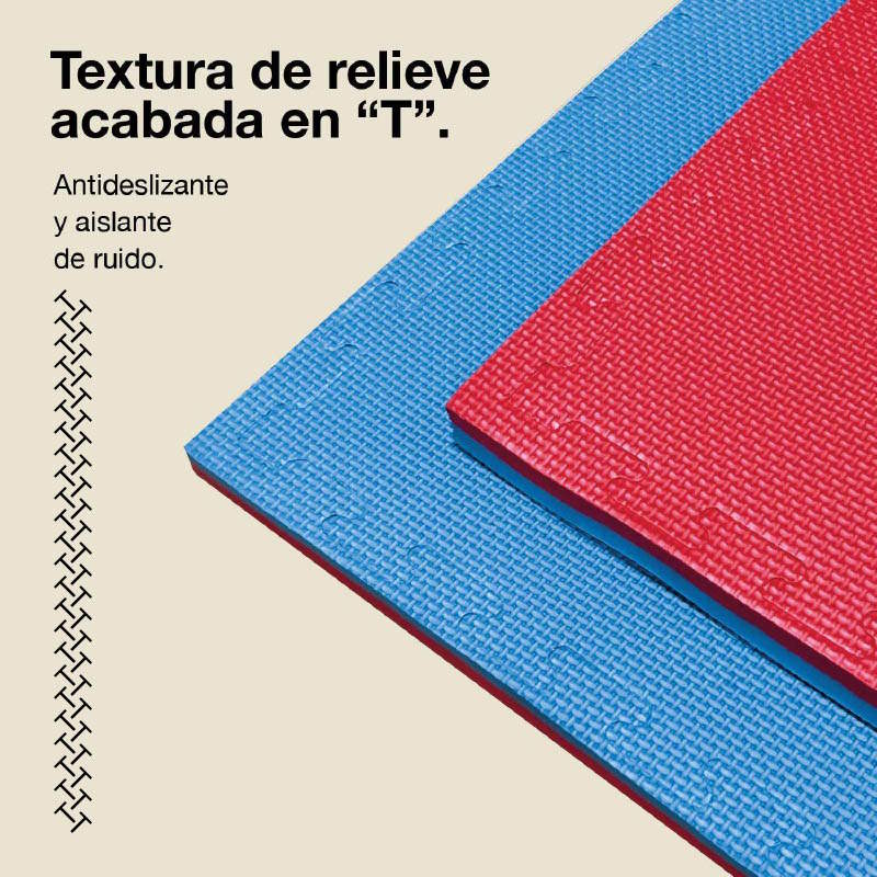 Tatami Puzzle 2cm 100x100cm - Superficie Antideslizante T, reversible Azul/Rojo | Textura Antideslizante
