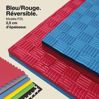 Tatami Puzzle 2,5cm 100x100cm - Surface antidérapante F, réversible Bleu/Rouge | Couleur Réversible
