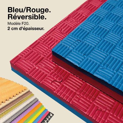 Tatami Puzzle 2cm 100x100cm - Surface antidérapante F, réversible Bleu/Rouge | Couleur Réversible