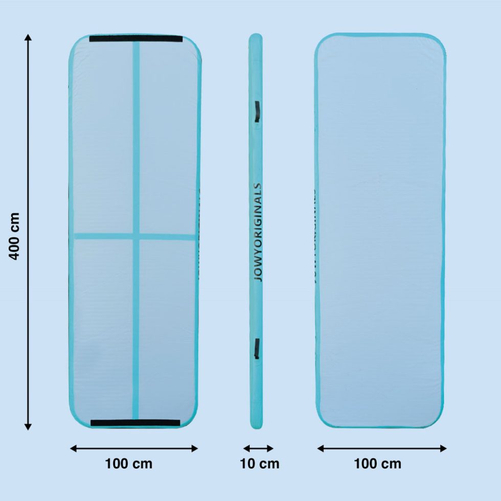 Colchão insuflável AirTrack 400x100x10cm, cor azul | Medidas