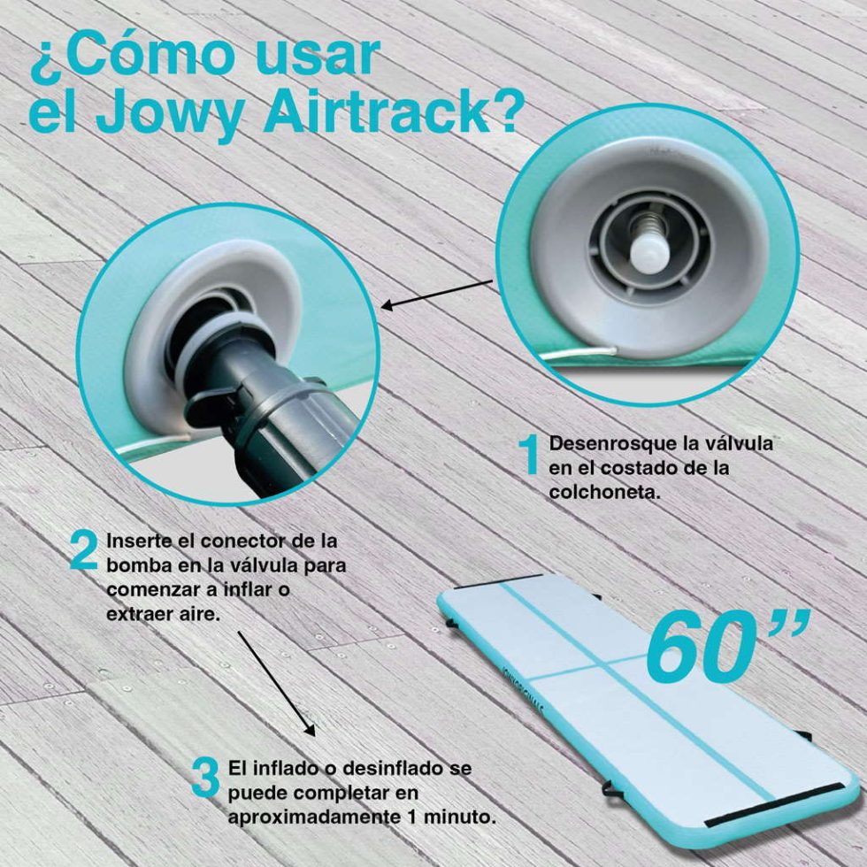 Colchão insuflável AirTrack 400x100x10cm, cor azul | Passos de utilização e insuflação