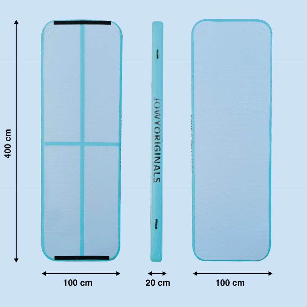 Colchão insuflável AirTrack 400x100x20cm, cor azul | Medidas