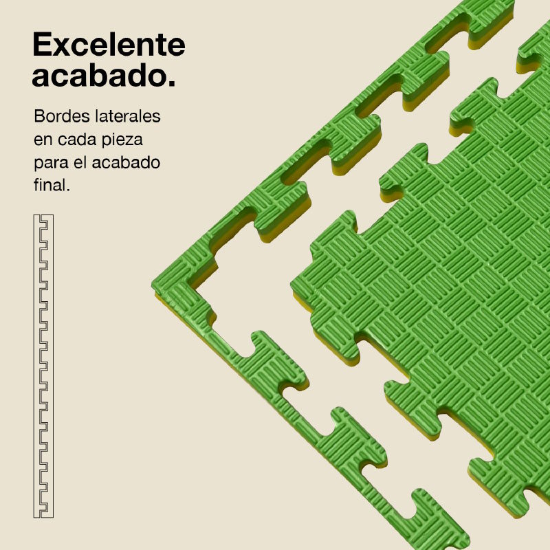 Tatami Puzzle 2,5cm 100x100cm - Superficie Antideslizante F, reversible Amarillo/Verde | Laterales Rectos