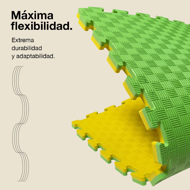 Tatami Puzzle 2,5cm 100x100cm - Superficie Antideslizante F, reversible Amarillo/Verde | Máxima Flexibilidad