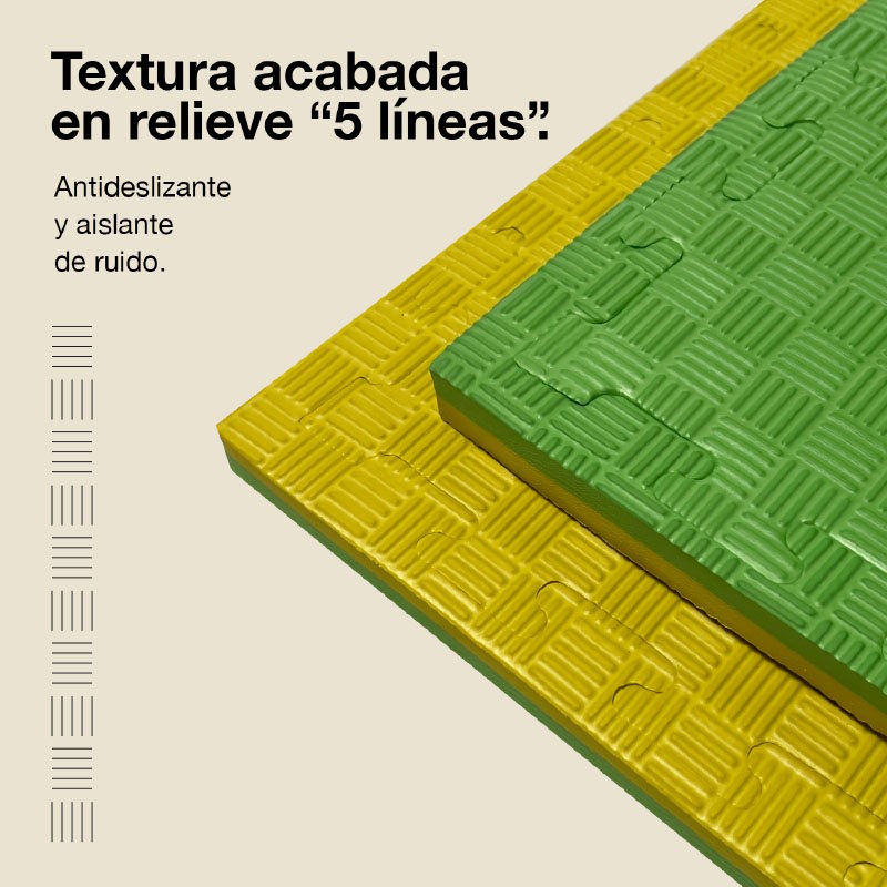 Tatami Puzzle 2,5cm 100x100cm - Superficie Antideslizante F, reversible Amarillo/Verde | Textura Antideslizante