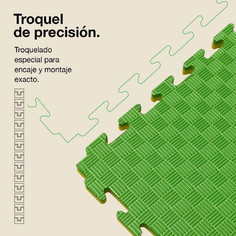 Tatami Puzzle 2,5cm 100x100cm - Superficie Antideslizante F, reversible Amarillo/Verde | Troquel de Precisión