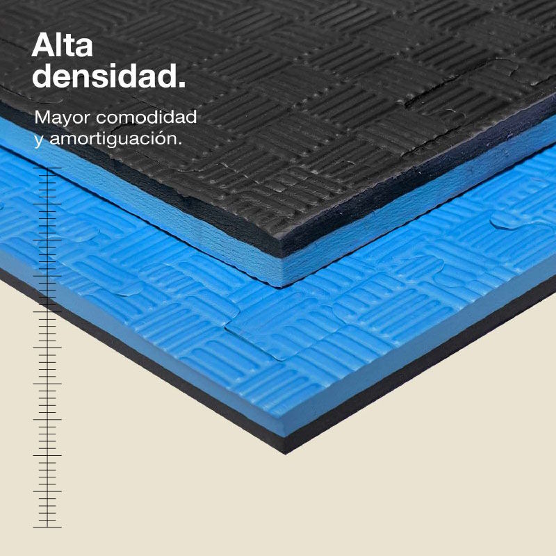 Tatami Puzzle 2,5cm 100x100cm - Superficie Antideslizante F, reversible Azul/Negro | Alta Densidad