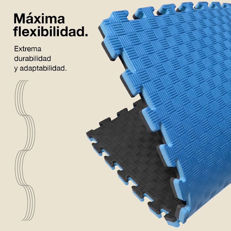Tatami Puzzle 2,5cm 100x100cm - Superficie Antideslizante F, reversible Azul/Negro | Máxima Flexibilidad