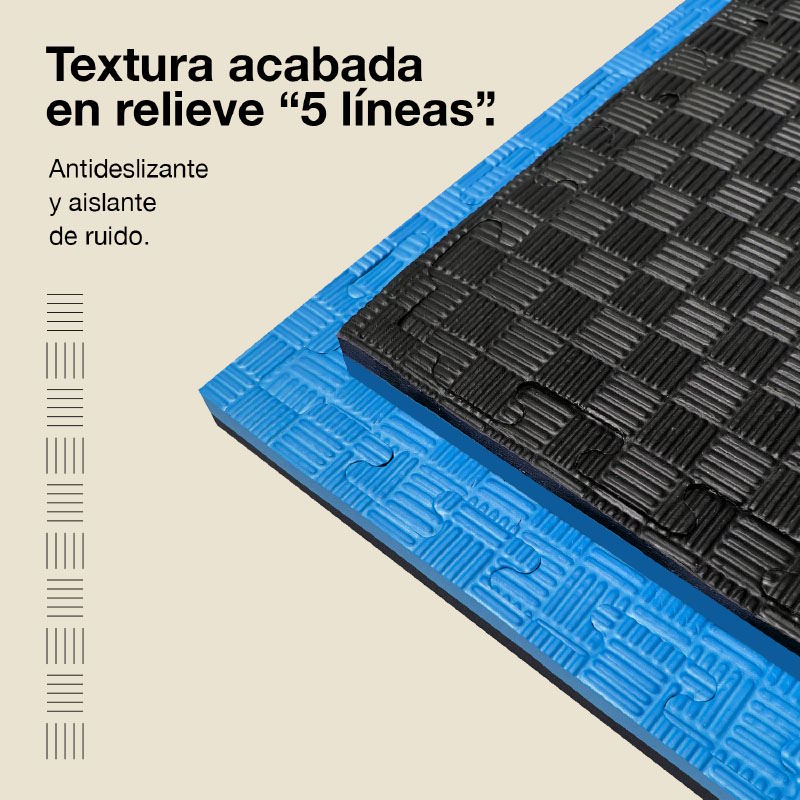 Tatami Puzzle 2,5cm 100x100cm - Superficie Antideslizante F, reversible Azul/Negro | Textura Antideslizante