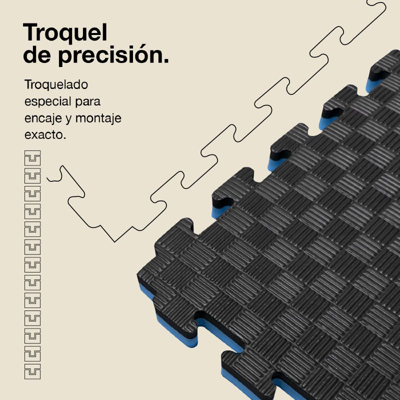 Tatami Puzzle 2,5cm 100x100cm - Superficie Antideslizante F, reversible Azul/Negro | Troquel de Precisión