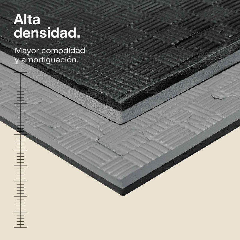 Tatami Puzzle 2,5cm 100x100cm - Superficie Antideslizante F, reversible Gris/Negro | Alta Densidad