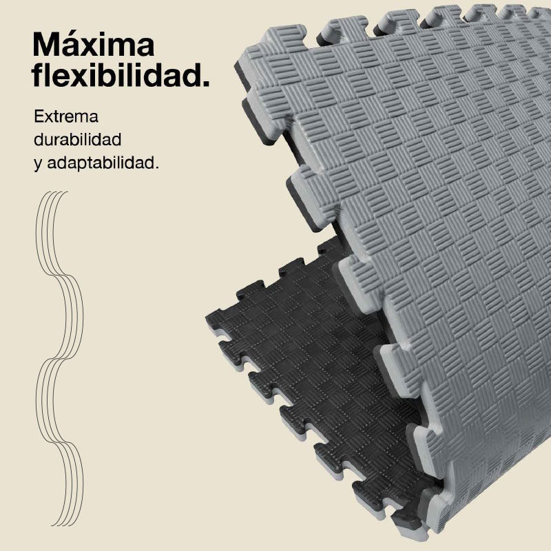 Tatami Puzzle 2,5cm 100x100cm - Superficie Antideslizante F, reversible Gris/Negro | Máxima Flexibilidad