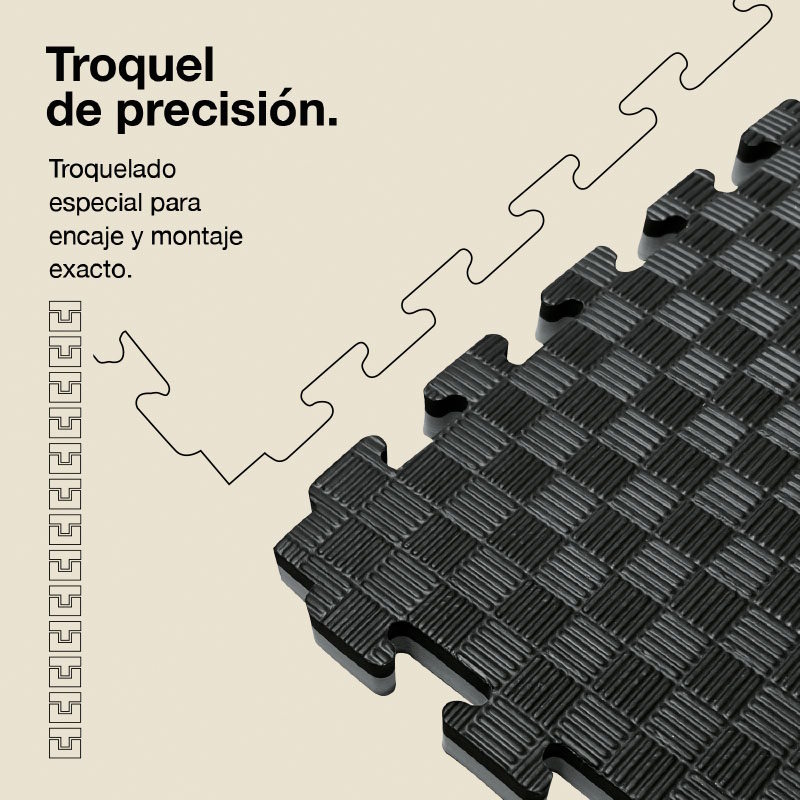 Tatami Puzzle 2,5cm 100x100cm - Superficie Antideslizante F, reversible Gris/Negro | Troquel de Precisión