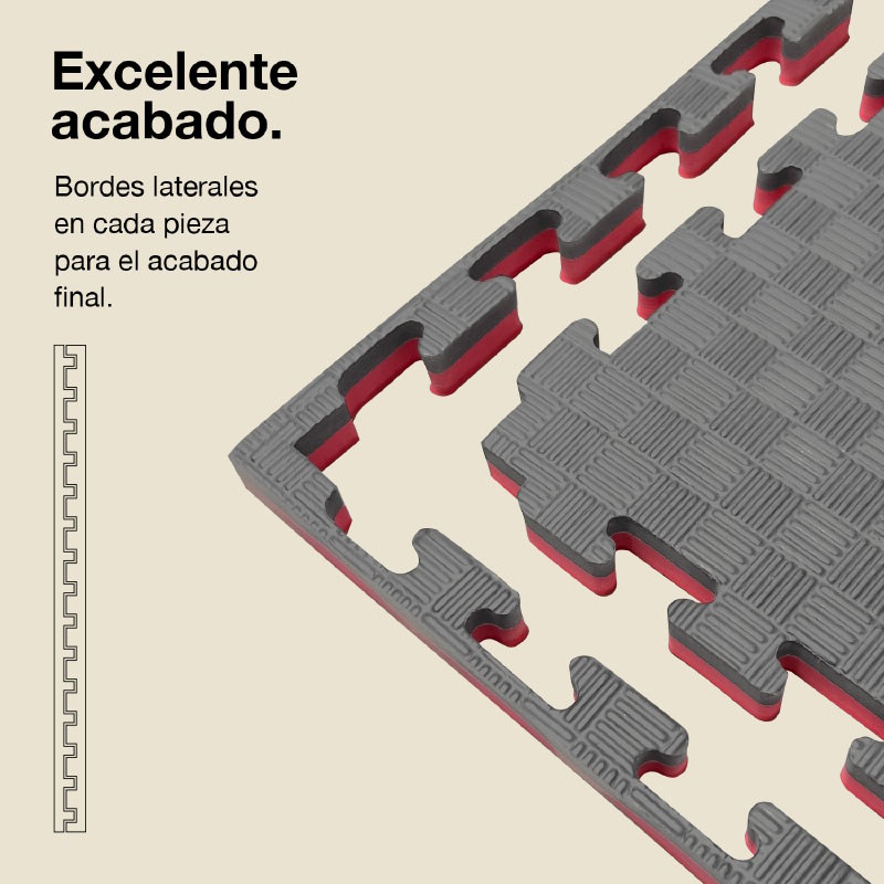 Tatami Puzzle 2,5cm 100x100cm - Superficie Antideslizante F, reversible Gris/Rojo | Laterales Rectos