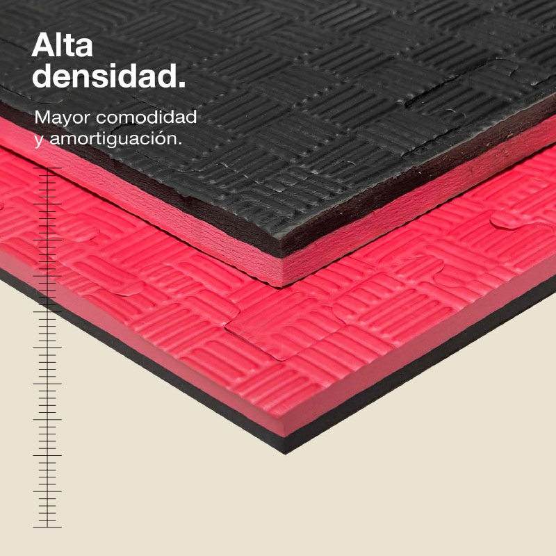 Tatami Puzzle 2,5cm 100x100cm - Superficie Antideslizante F, reversible Negro/Rojo | Alta Densidad