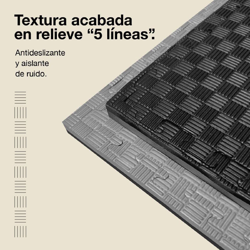Tatami Puzzle 2cm 100x100cm - Superficie Antideslizante F, reversible Gris/Negro | Textura Antideslizante