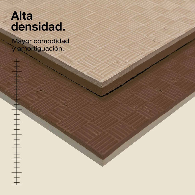 Tatami Puzzle 2cm 100x100cm - Superficie Antideslizante F, reversible Marrón/Beige | Alta Densidad
