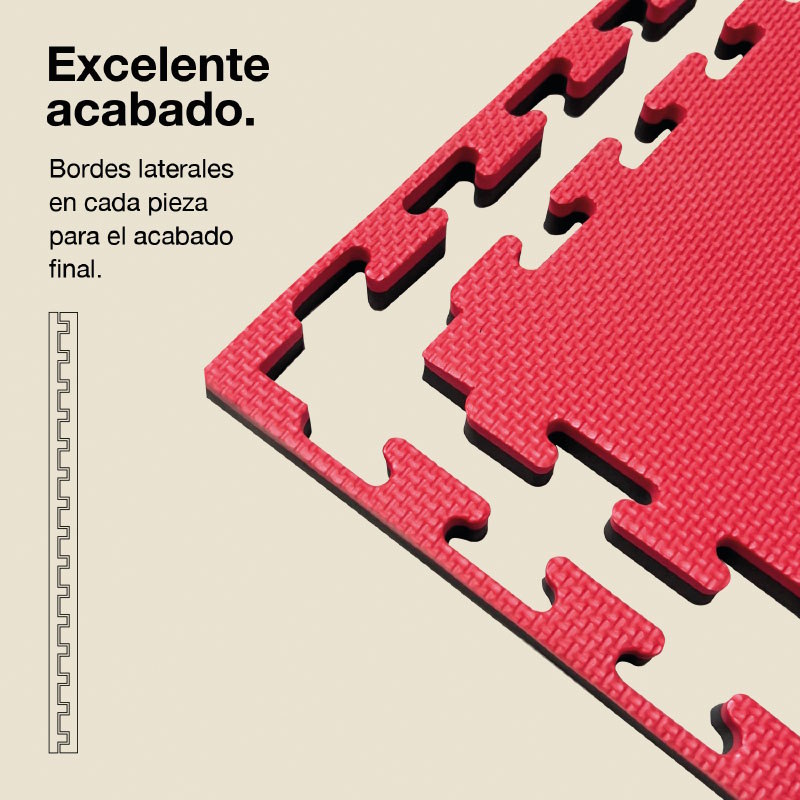 Tatami Puzzle 2cm 100x100cm - Superficie Antideslizante T, reversible Negro/Rojo | Laterales Rectos