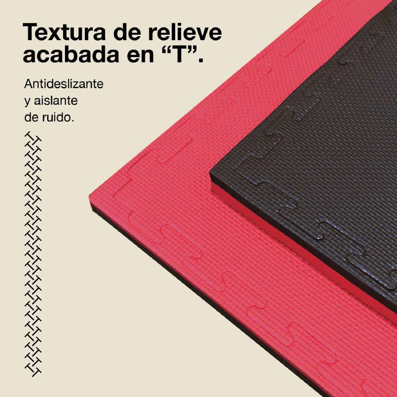 Tatami Puzzle 2cm 100x100cm - Superficie Antideslizante T, reversible Negro/Rojo | Textura Antideslizante