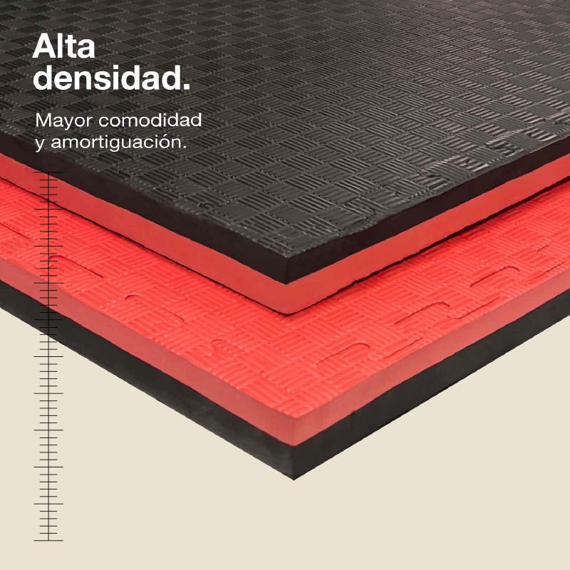 Tatami Puzzle 4cm 100x100cm - Anti-Slip Surface F, reversible Black/Red | High Density