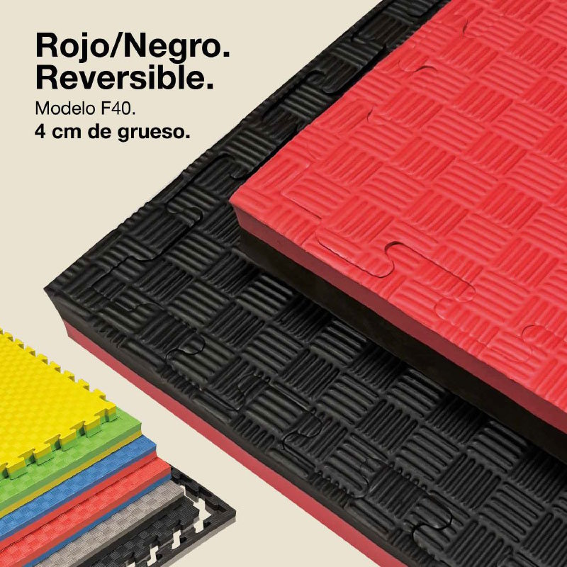 Tatami Puzzle 4cm 100x100cm - Non-slip surface F, reversible Black/Red | Reversible Color