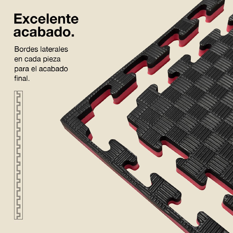 Tatami Puzzle 4cm 100x100cm - Anti-Slip Surface F, reversible Black/Red | Straight Sides