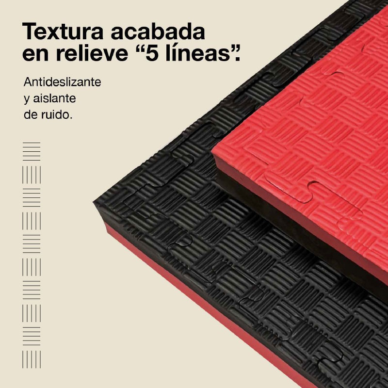 Tatami Puzzle 4cm 100x100cm - Anti-Slip Surface F, reversible Black/Red | Anti-Slip Texture