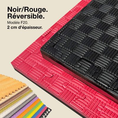 Tatami Puzzle 2cm 100x100cm - Surface antidérapante F, réversible Noir/Rouge | Couleur Réversible