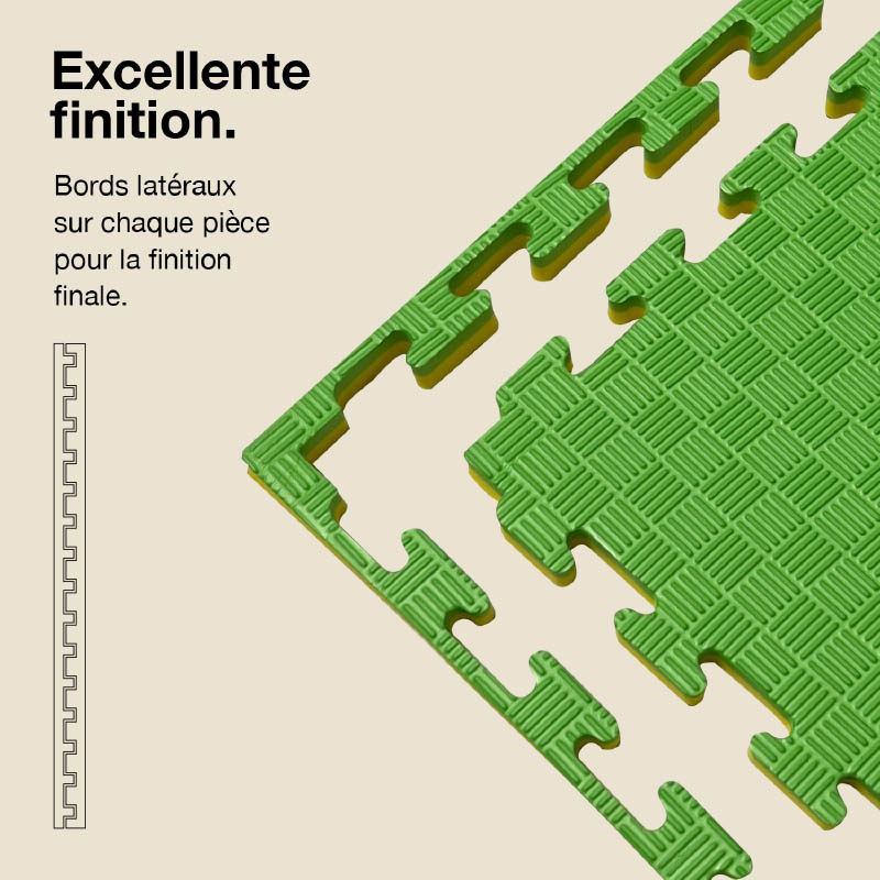 Tatami Puzzle 4cm 100x100cm - Surface antidérapante F, réversible Jaune/Vert | Côtés droits