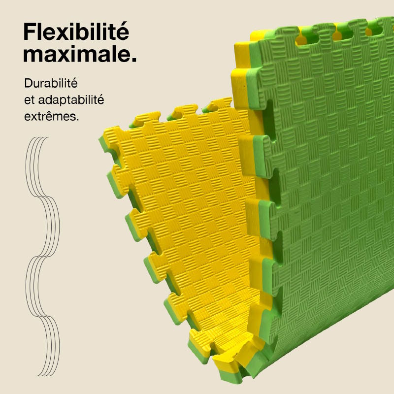 Tatami Puzzle 4cm 100x100cm - Surface antidérapante F, réversible Jaune/Vert | Flexibilité maximale