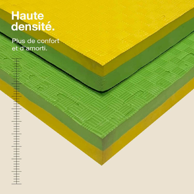 Tatami Puzzle 4cm 100x100cm - Surface antidérapante F, réversible Jaune/Vert | Haute Densité