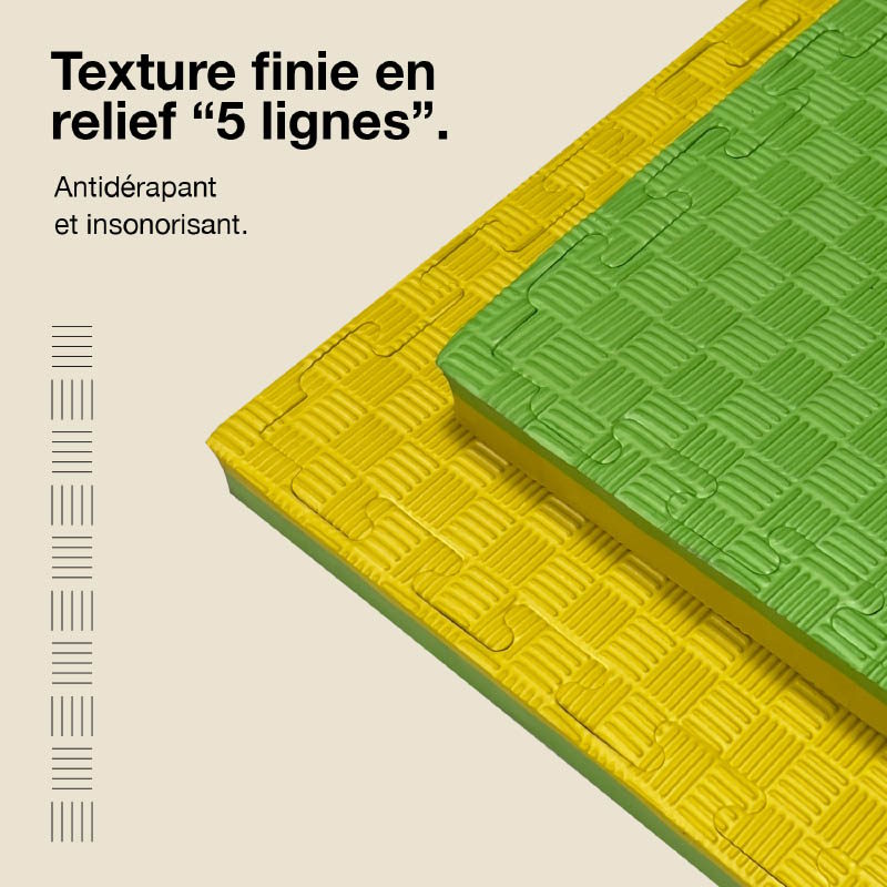 Tatami Puzzle 4cm 100x100cm - Surface antidérapante F, réversible Jaune/Vert | Texture antidérapante