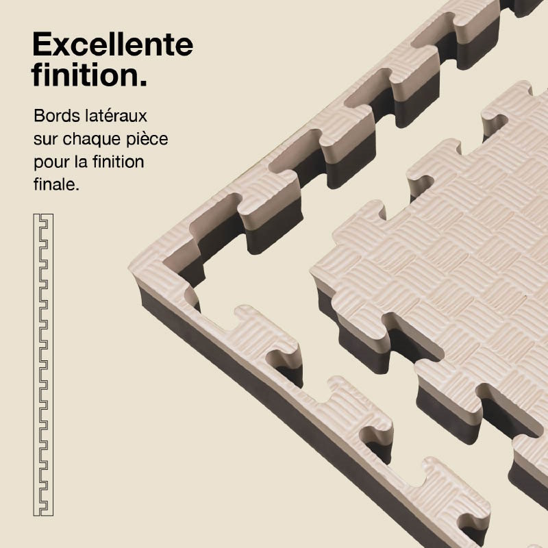 Tatami Puzzle 4cm 100x100cm - Surface antidérapante F, réversible Marron/Beige | Côtés droits