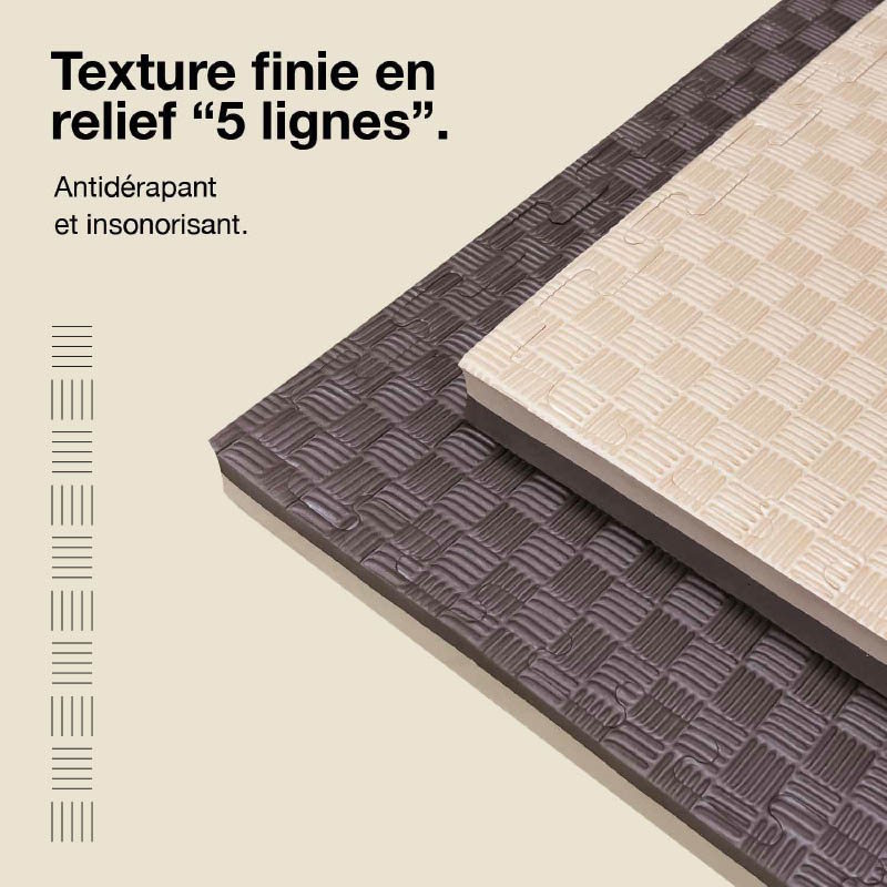 Tatami Puzzle 4cm 100x100cm - Surface antidérapante F, réversible Marron/Beige | Texture antidérapante
