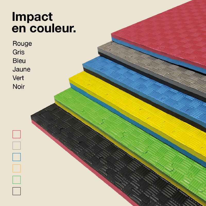 Tatami Puzzle 2,5cm 100x100cm - Superficie Antideslizante F, reversible Azul/Rojo | Medidas