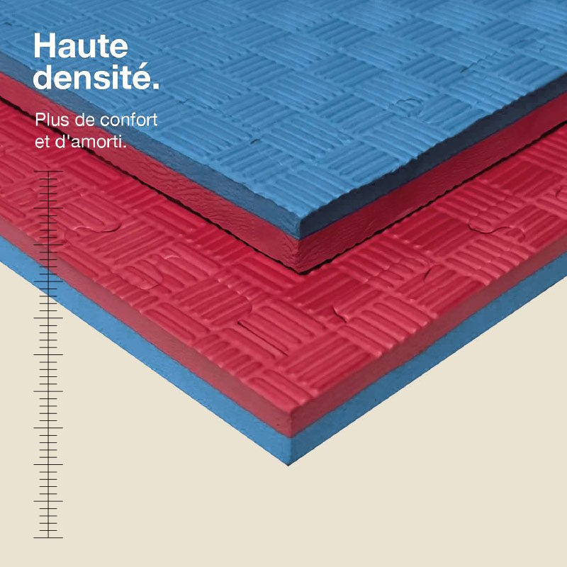 Tatami Puzzle 2,5cm 100x100cm - Superficie Antideslizante F, reversible Azul/Rojo | Alta Densidad