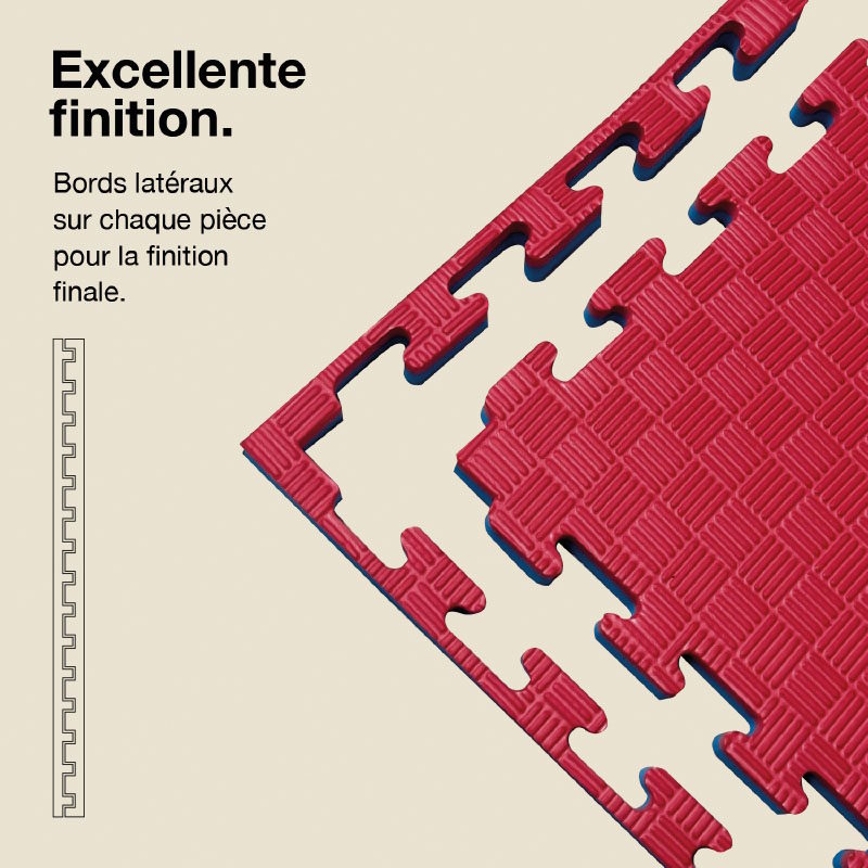 Tatami Puzzle 2,5cm 100x100cm - Superficie Antideslizante F, reversible Azul/Rojo | Laterales Rectos