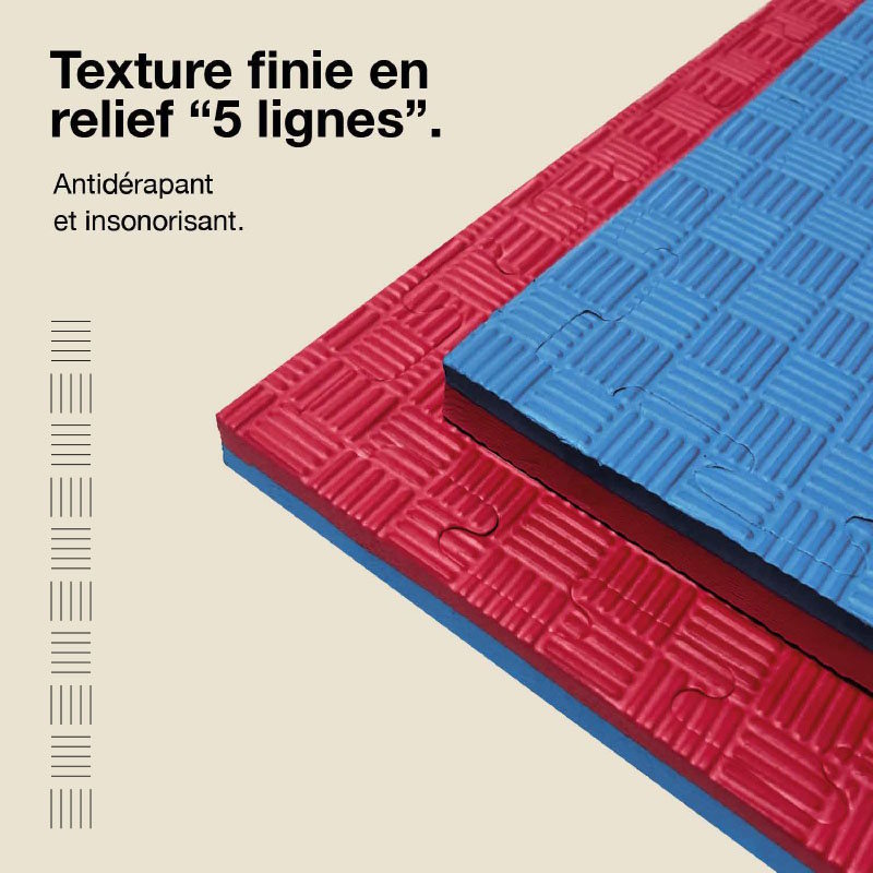 Tatami Puzzle 2,5cm 100x100cm - Superficie Antideslizante F, reversible Azul/Rojo | Textura Antideslizante