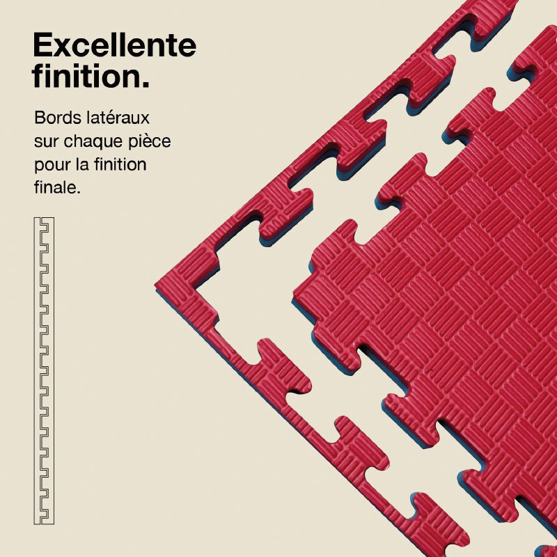 Tatami Puzzle 2cm 100x100cm - Surface antidérapante F, réversible Bleu/Rouge | Côtés droits